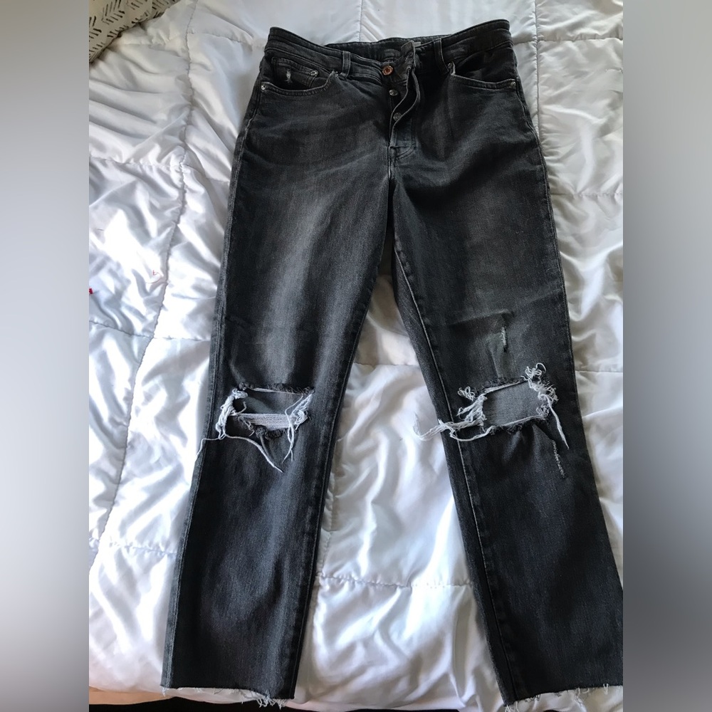 H&M High Rise Distressed Black Jeans